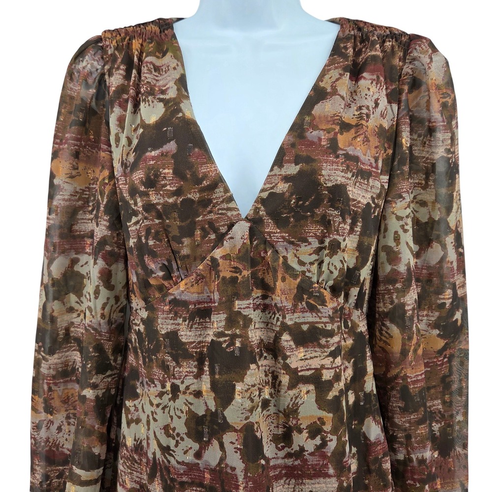 12th Tribe Raindance Long Sleeve Maxi Dress S Brown Floral Abstract Boho - Picture 10 of 10